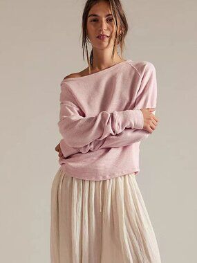 Free People We The Free Jess Long Sleeve Thermal Top Pink Dolman Sleeve | Size M